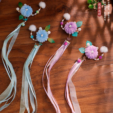 秋冬新品发饰飘带南瓜绒花发夹古风汉服日常百搭发饰流苏丝带对夹