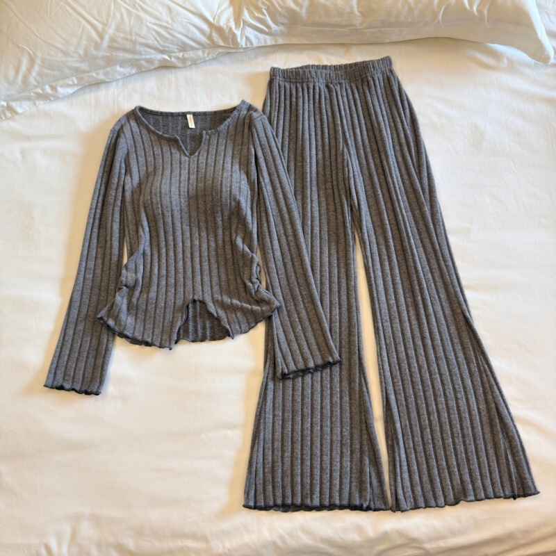 Cross-Border Foreign Trade Women's Pajamas, Autumn and Winter Rabbit Fur Ribbed Warm Two-Piece Set with Chest Pads, High-End Spring Style Loungewear