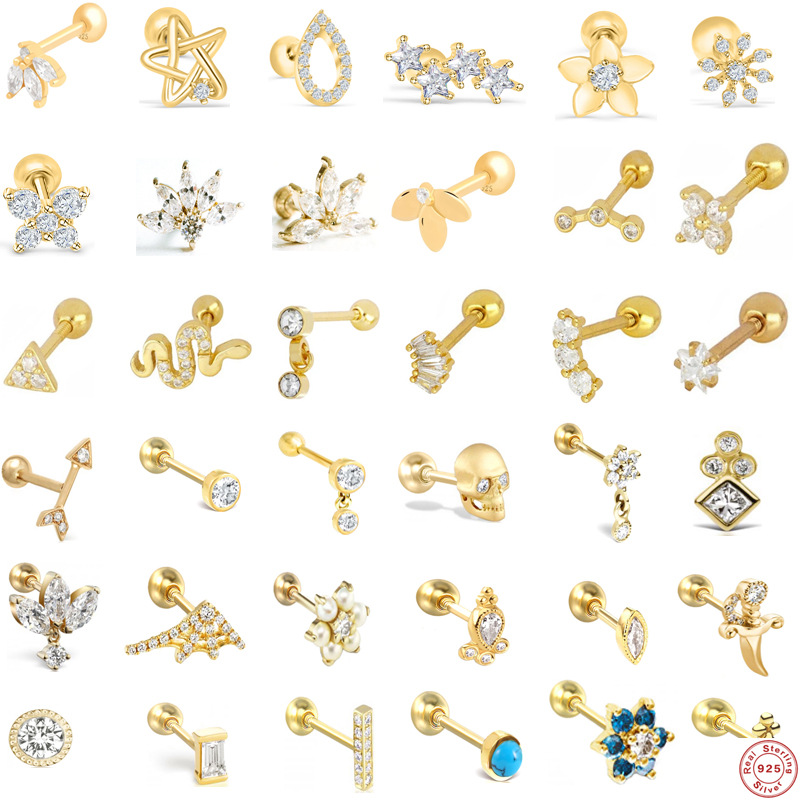 Women'S Gender Plating, Inlay Design 1 Piece Ear Cartilage Rings & Studs Fashion Flower 925 Sterling Silver Plating Inlay Zircon