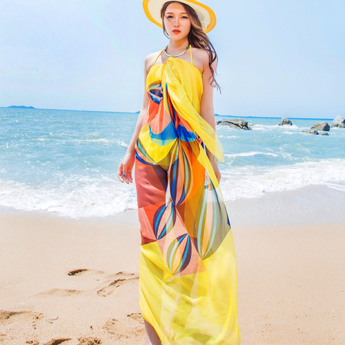 Silk scarf for women Korean style versatile summer beach towel oversized sun protection seaside long beach shawl gauze scarf chiffon scarf