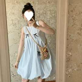 小众设计师蓝色无袖背心连衣裙子2025新款夏季女装小个子显高短裙