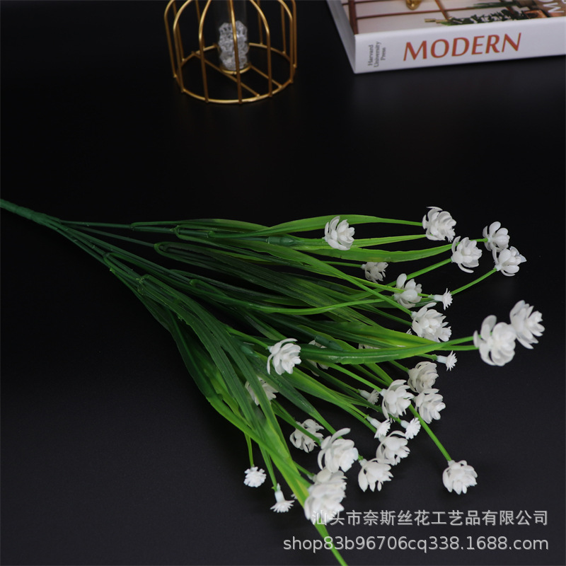 Planta verde artificial transfronteriza 7 Tenedor Hierba de primavera Camelia hierba de agua orquídea estrellado decoración de flores artificiales arreglo de flores en maceta