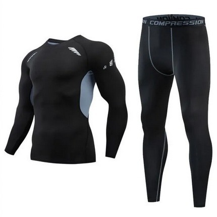 Sports Fitness suit Men's PRO Breathable Quick-drying Clothes Running Fitness Clothes European and American plus size Printed Tights