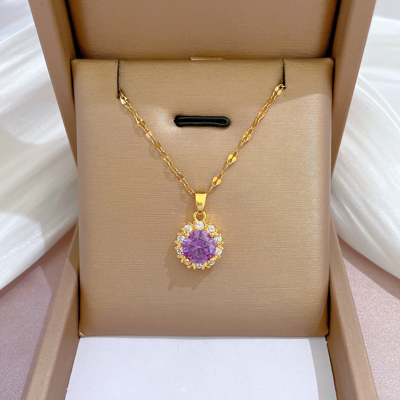 Elegant Geometric Stainless Steel Inlay Artificial Gemstones Necklace 1 Piece