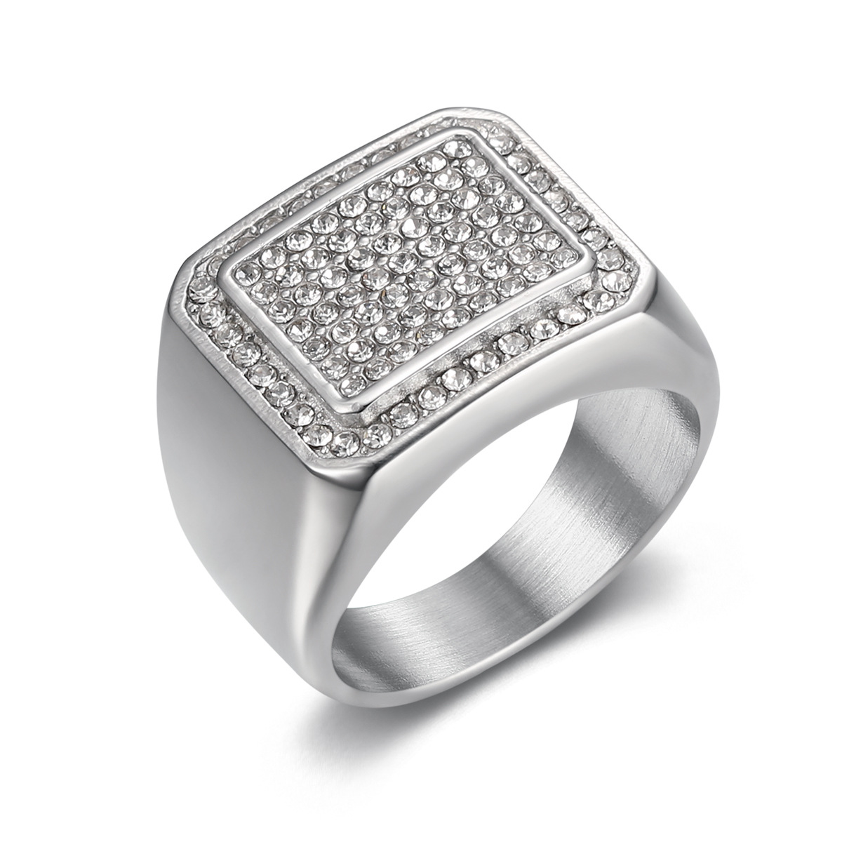 Daily Occasion Titanium Steel Material Hip-hop Retro Square Titanium Steel Inlay Zircon Unisex Rings