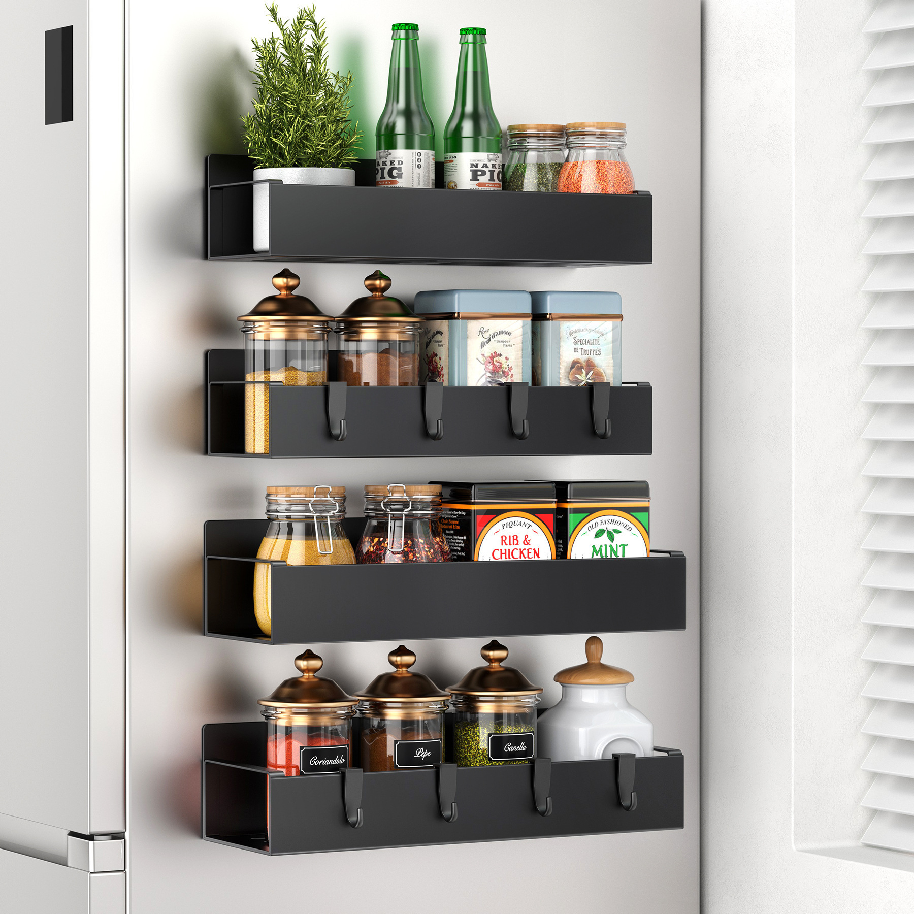 Amazon's Popular Kitchen Refrigerator Storage Rack Removable Punch-Free Magnetic Spice Rack Multi-Functional Storage Rack