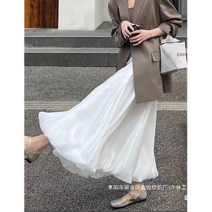 廠家直銷珠光綢緞花苞裙女2025新款春季蓬蓬中長裙高腰a字百