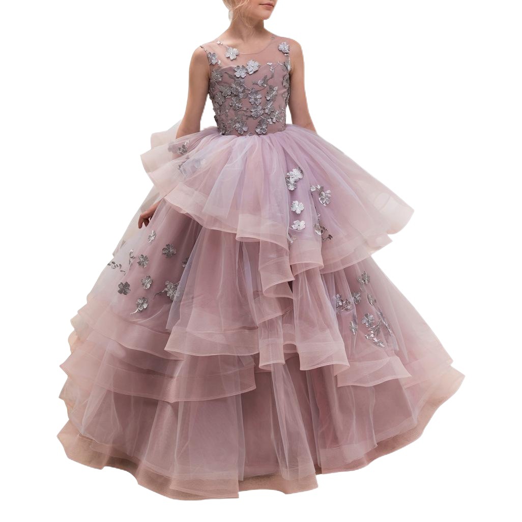 Comercio exterior nuevo vestido de encaje europeo y americano vestido de noche de las niñas vestido de otoño de los niños desfile espectáculo anfitrión rendimiento princesa vestido