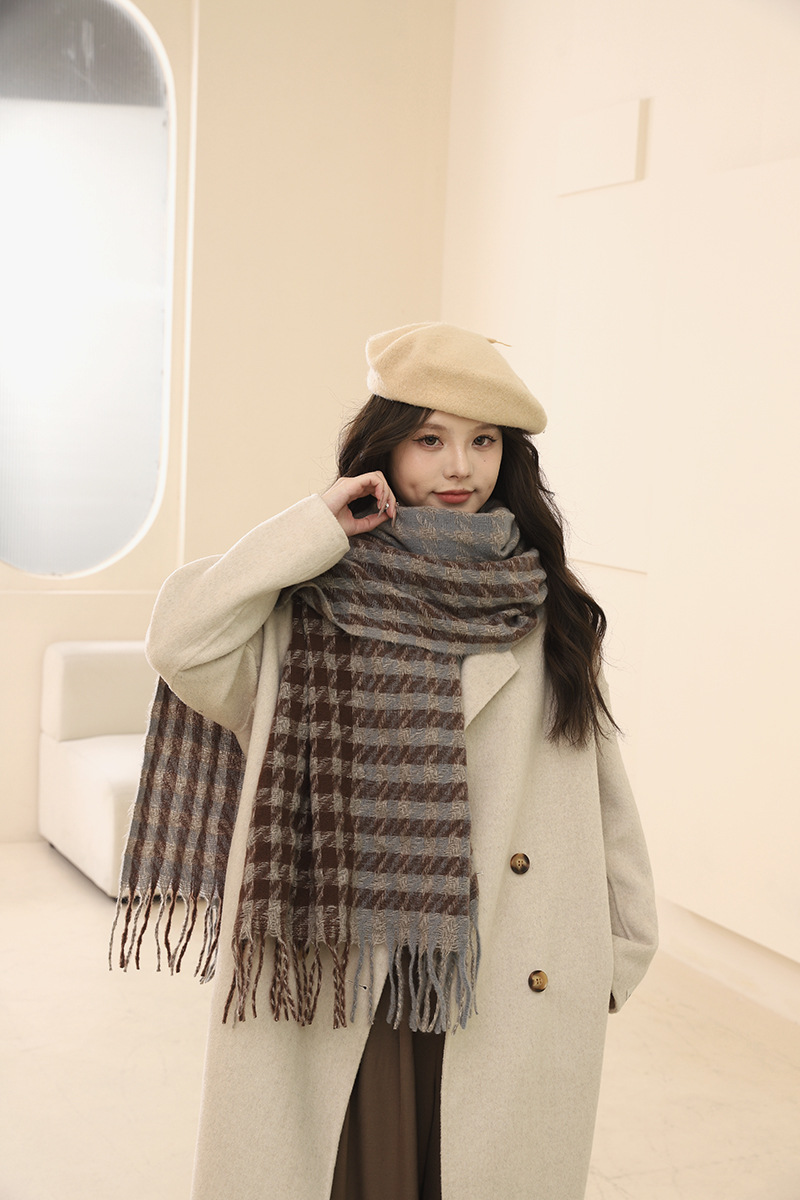 Version coréenne de l'écharpe Qianniao pour femme, polyvalente en hiver, châle à carreaux épais, écharpe haute, cadeau d'anniversaire pour_voghion.com