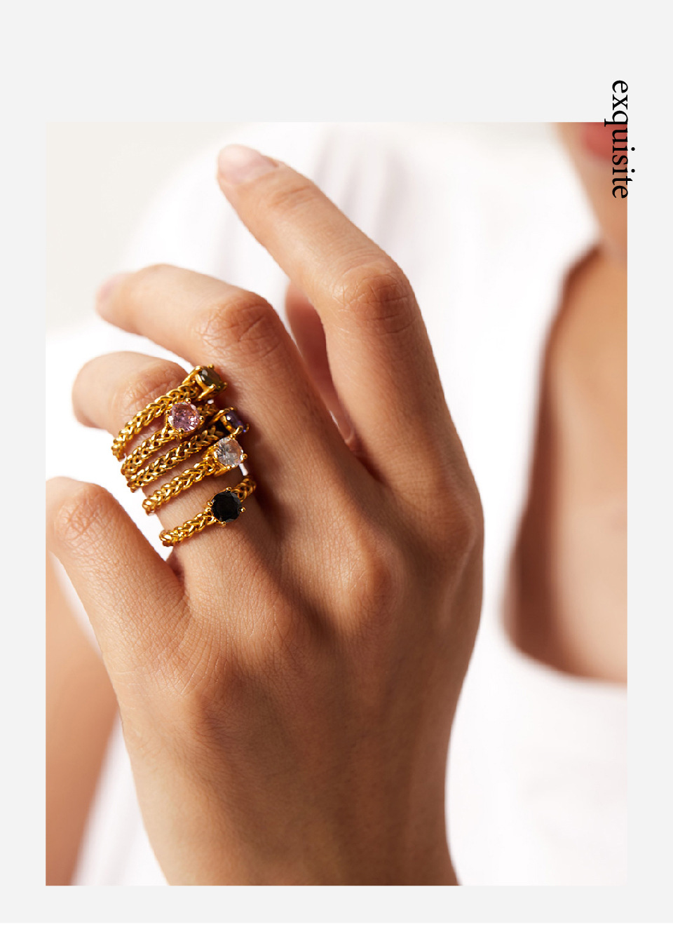 Retro Geometric Stainless Steel Gold Plated Zircon Open Ring