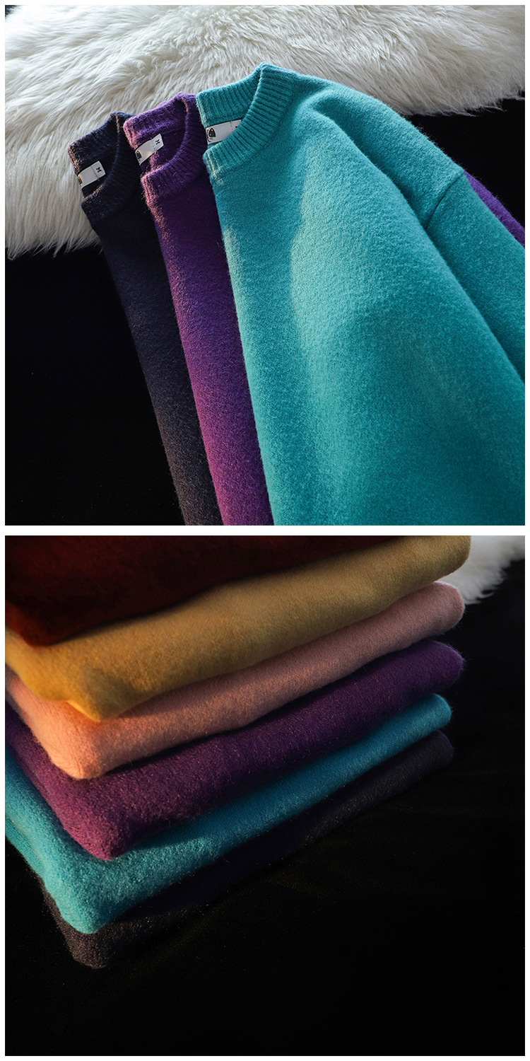 Men's Heavyweight Knit Crewneck Sweater Oversized Warm Pullover_voghion.com