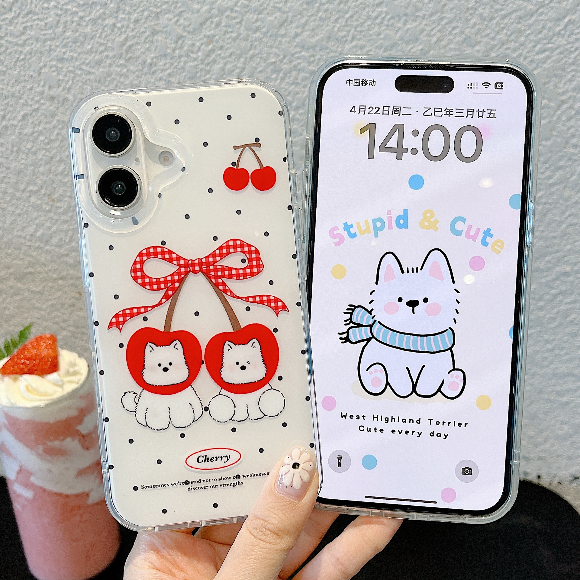 Korean Dot Cherry West Highland Adecuado para Apple 16ProMax Funda para teléfono móvil 15Pro Simple 14/13 Nuevo 15PM