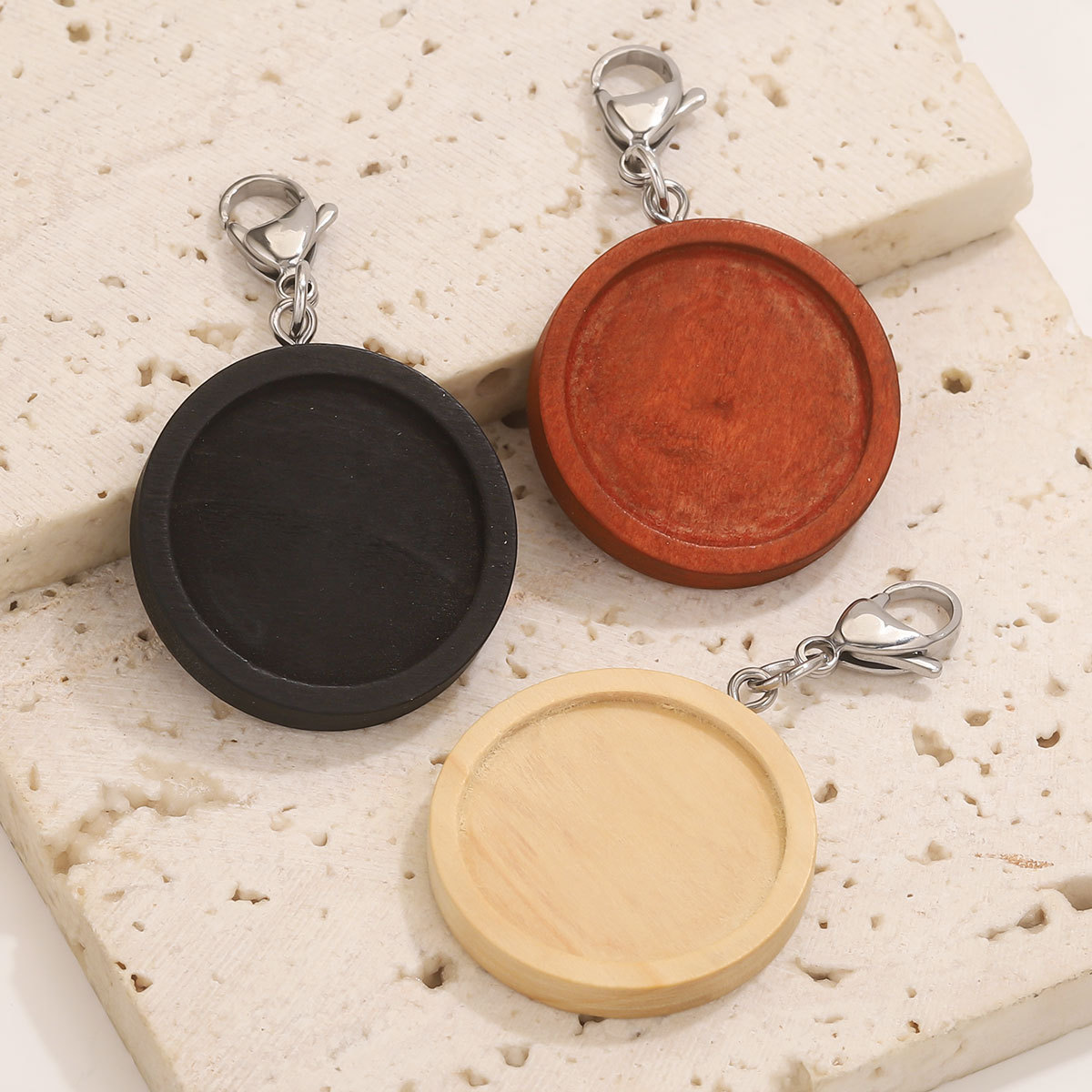 Base de madera redonda + ojo de oveja + anillo abierto + 15 joyería de joyería de llavero de joyería de joyería