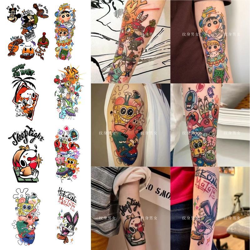 Cute Cartoon Anime Student Large Picture Artificial Tattoo Arm Color Tattoo Stickers for Men and Women Waterproof and Long-Lasting Scar Covering