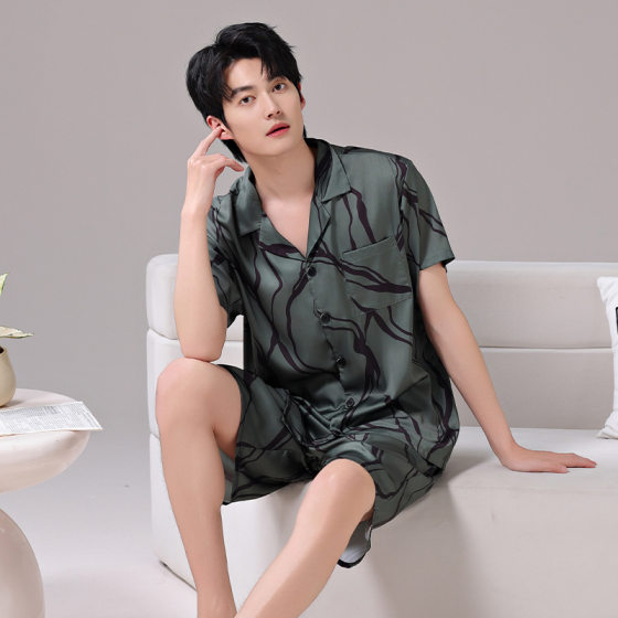 Cool Pajamas Men's Summer Ice Silk Short-sleeved Thin High-end Artificial Silk Home Clothes Men's Outwear suit