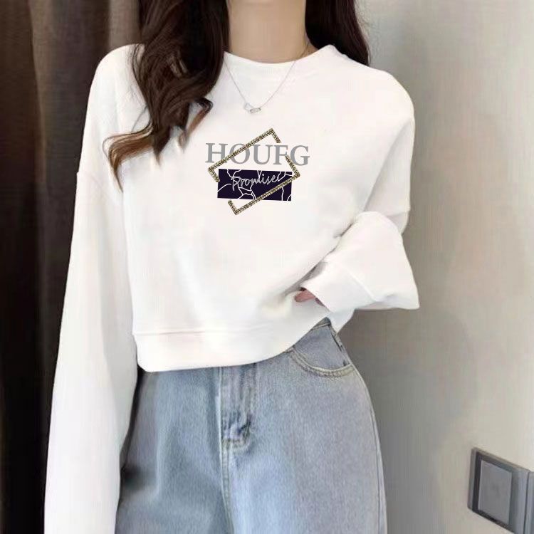 High-Waisted Short Sweatshirt Spring and Autumn Thin New Loose Jacket Loose Long-Sleeved Versatile Korean Style Round Neck Top High-Waisted Short Sweatshirt Spring and Autumn Thin New Loose Jacket Loose Long-Sleeved Versatile Korean Style Round Neck Top