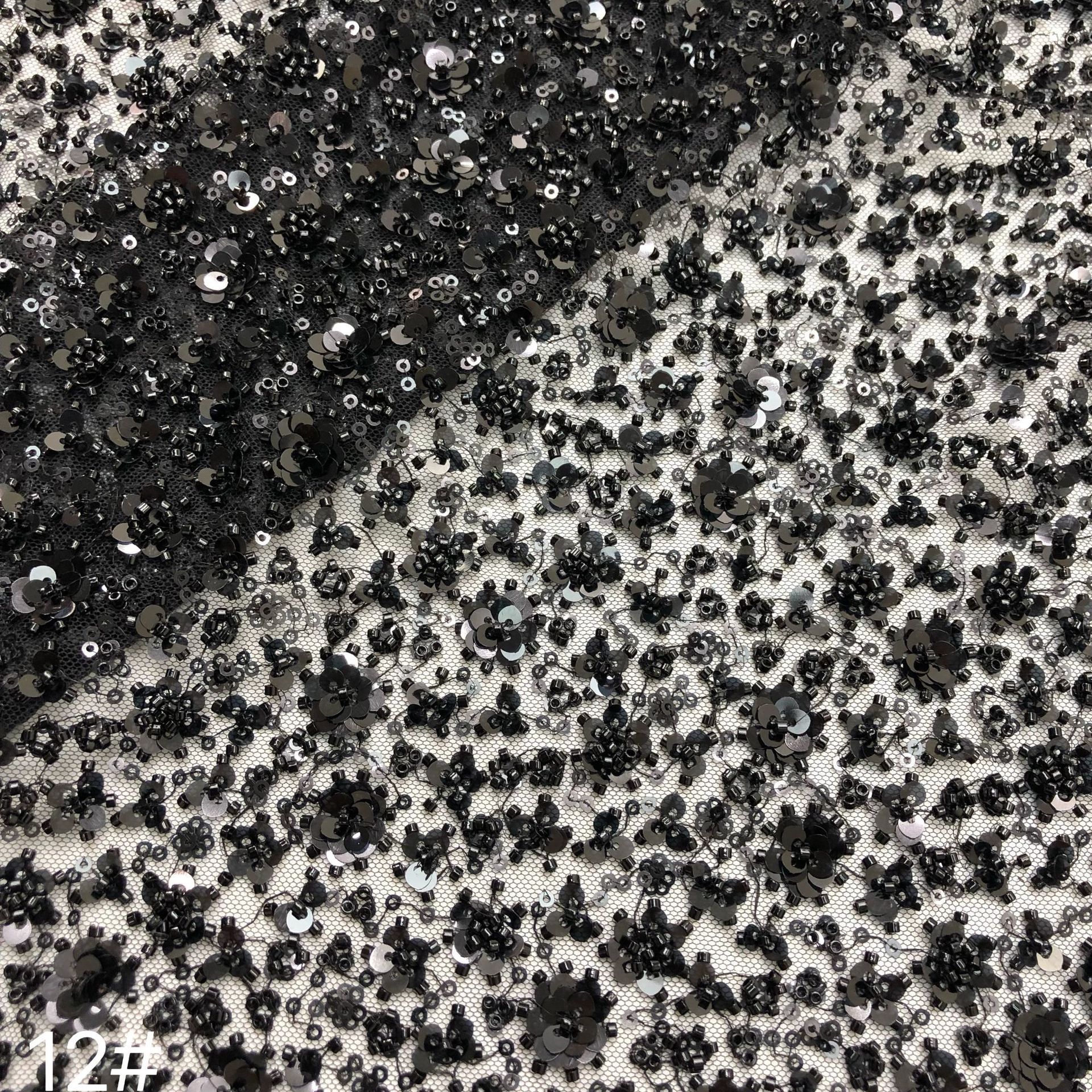 Fábrica de stock de alta densidad pequeña flor de ciruela lenteja tubo de perlas tela bordada vestido de boda zapatos sombreros bolsas joyas tela