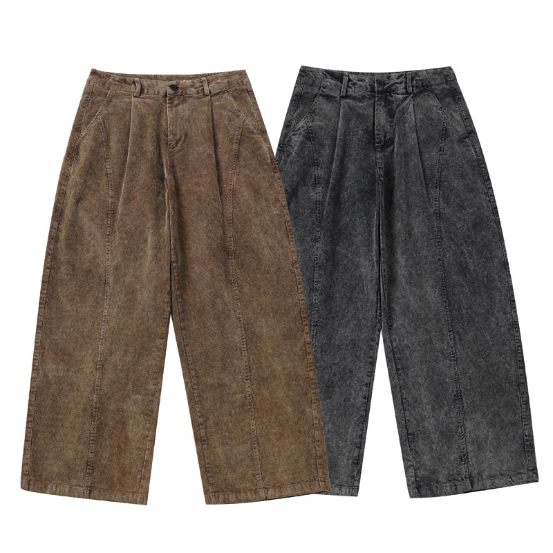 Japanese Style Vintage Washed Used Tooling Jeans Unisex Loose Wide-leg Bloomers Straight-leg Low-length Casual Trousers