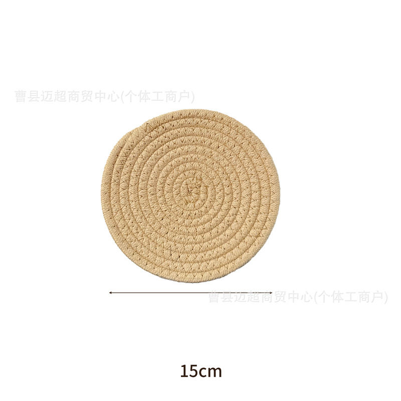 現物の綿織のコースターの円形の食卓の防熱マットのシンプルな日本式のシンプルな食事マットの断熱マットのレストランの砂の鍋のマット|undefined