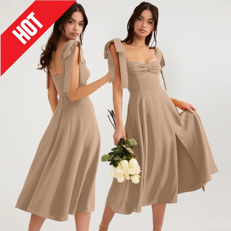 2024 Европейское и американское трансграничное весенне-летнее Новое Чистое цветное сексуальное модное платье на шнуровке с темпераментом 22044