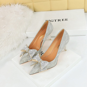 1829-AH5 European and American Style Banquet Women's Shoes High Heels, Shallow Mouth, Pointed Tip, Shining Sequin F