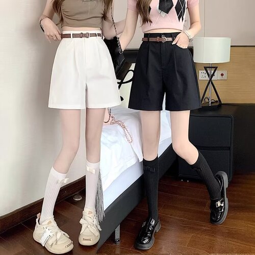 Retro High-Waist Suit Shorts 2025 Summer A-Shape Slimming Outerwear Loose Wide-Leg Five-Eight Shorts Breathable