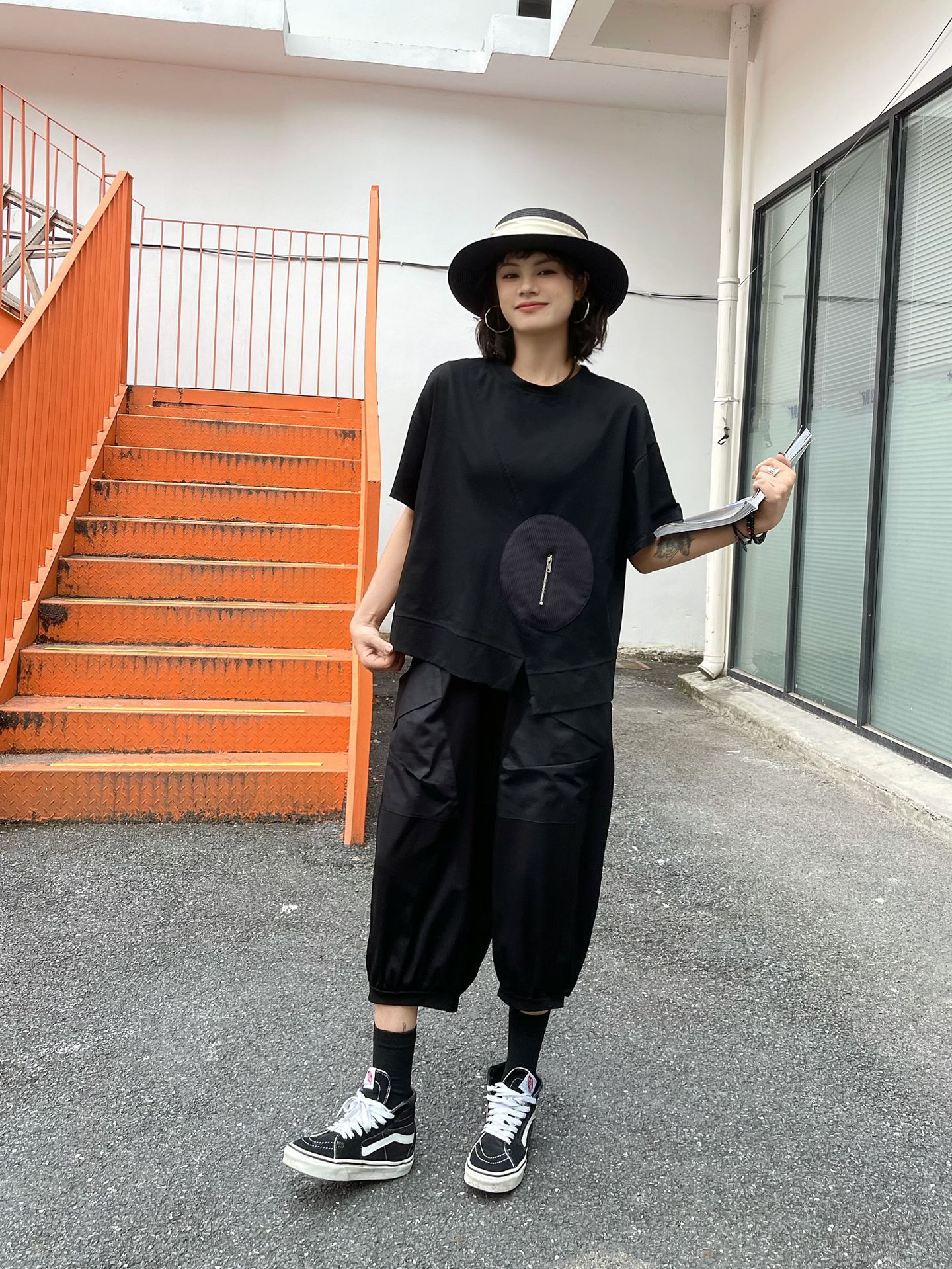 250373暗黑系山本风潮女装夏季新款不规则口袋拉链圆领短袖T恤潮 pic 12