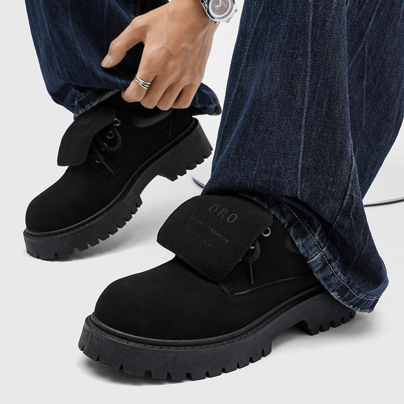 Low-Top Boots for Men 2025 Autum New British Style Rhubarb Boots Short Boots Suede Work Shoes Men's Shoes