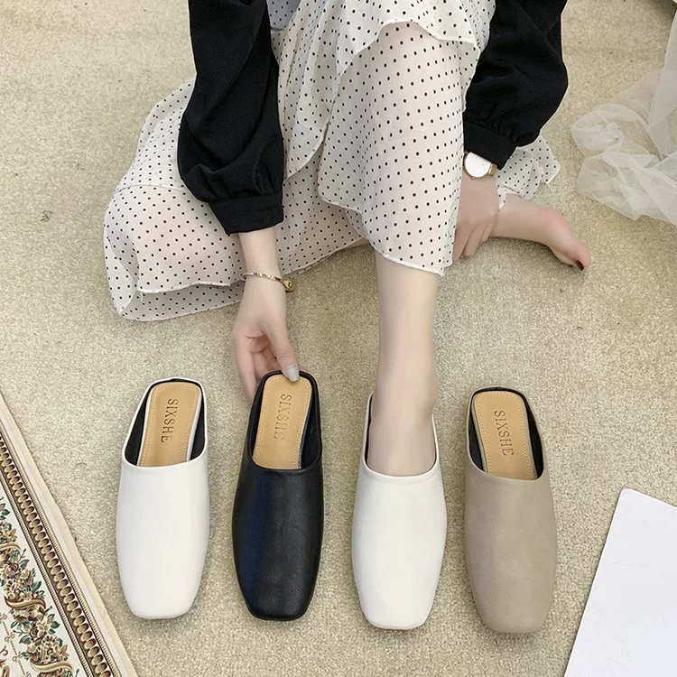 Известные в Интернете полутапочки, женская верхняя одежда, новинка 2021 года, универсальные квадратные тапочки, модная женская обувь Baotou Mueller на плоской подошве