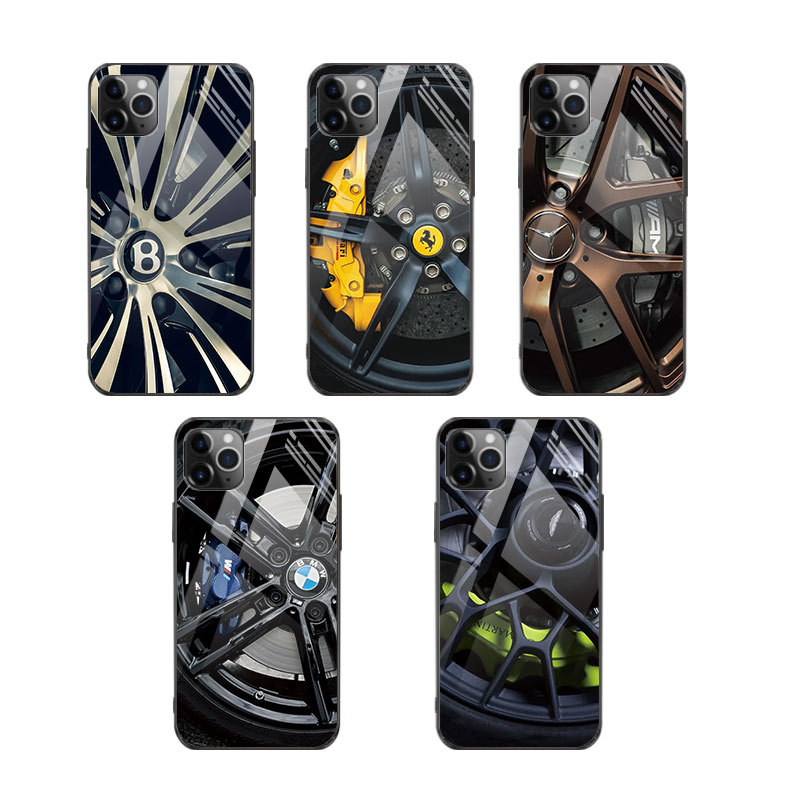 適用iPhone12車標手機殼蘋果11車輪潮牌XR玻璃12pro/XSMAX/XS男款