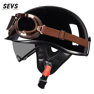 Motosiklet kaskı (dəbilqə) — 3C certified retro motorcycle helmet - glossy-black-tea-mirror-copper-tea-mirror-m