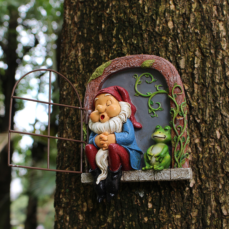 Amazon open and close iron window sleeping dwarf dwarf tree hanging resin outdoor landscape decoration resin pendant 