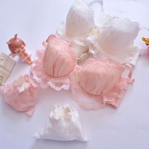 Long-term Japanese embroidered two-color embroidered thin cup student girl cute push-up sexy underwear bra set