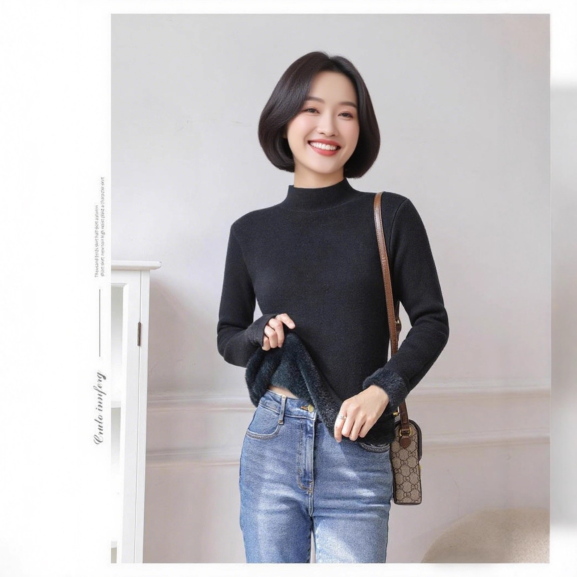 半高领毛衣女加绒加厚一体绒秋冬内搭大码宽松保暖上衣打底针织衫