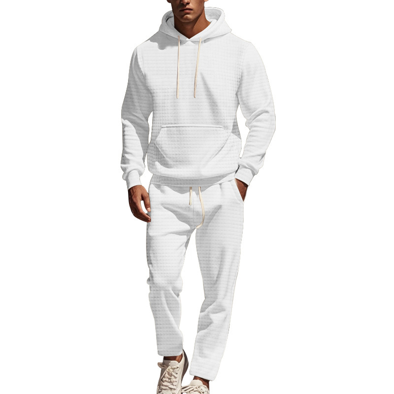 Men's Clothing heavy jacquard small square long sleeved trousers hooded suit _voghion.com