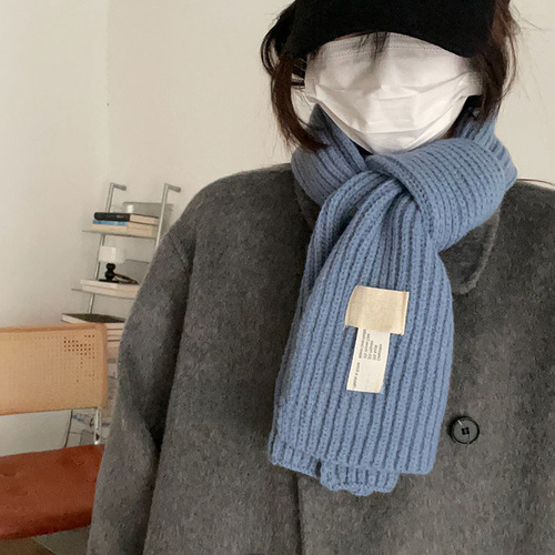 Designer Egg Style Indie Macaron Candy Pure Color Cross Knitted Wool Scarf with Fashionable Instagram Trend