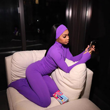 欧美女装2025秋冬季立领拉链套指袖上衣休闲长裤时尚发带三件套