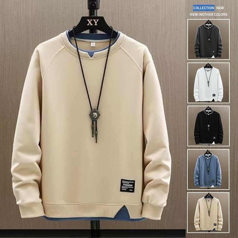 Sweater Men's Crewneck Spring and Autumn Heavy Hatless Long-sleeved T-shirt Good-looking Durable Base Shirt Men's Clothes for Students