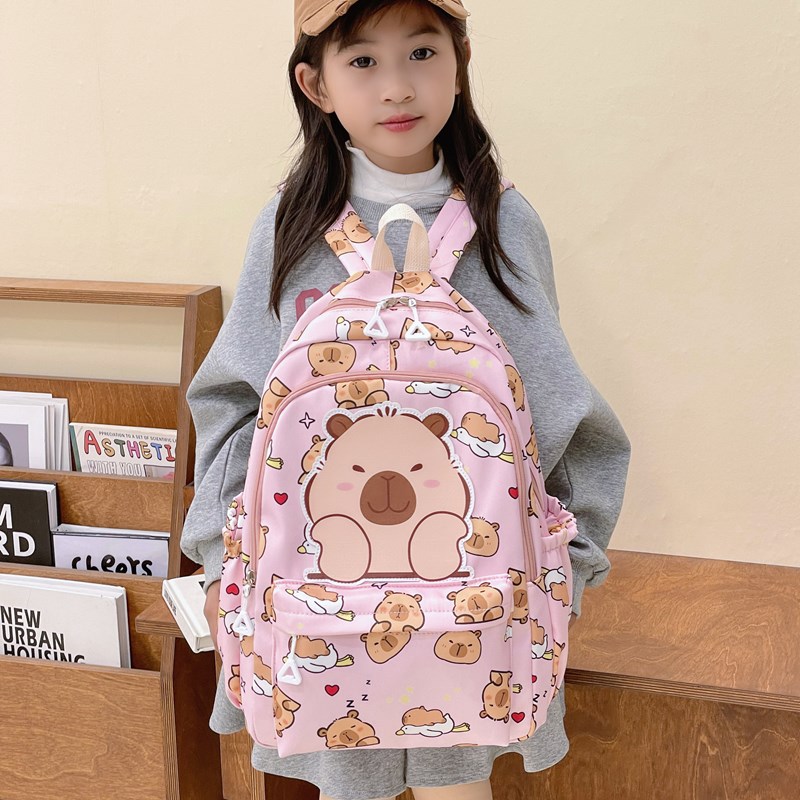 Mochila de dibujos animados para niños y niñas, lindas mochilas para estudiantes de jardín de infantes Capibara, mochilas para niños de gran capacidad.