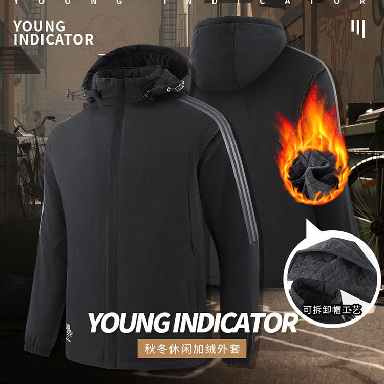 Winter fleece-lined jacket, fleece-lined cotton coat for men, middle-aged and elderly wear, business casual jacket with detachable hood, warm cotton coat