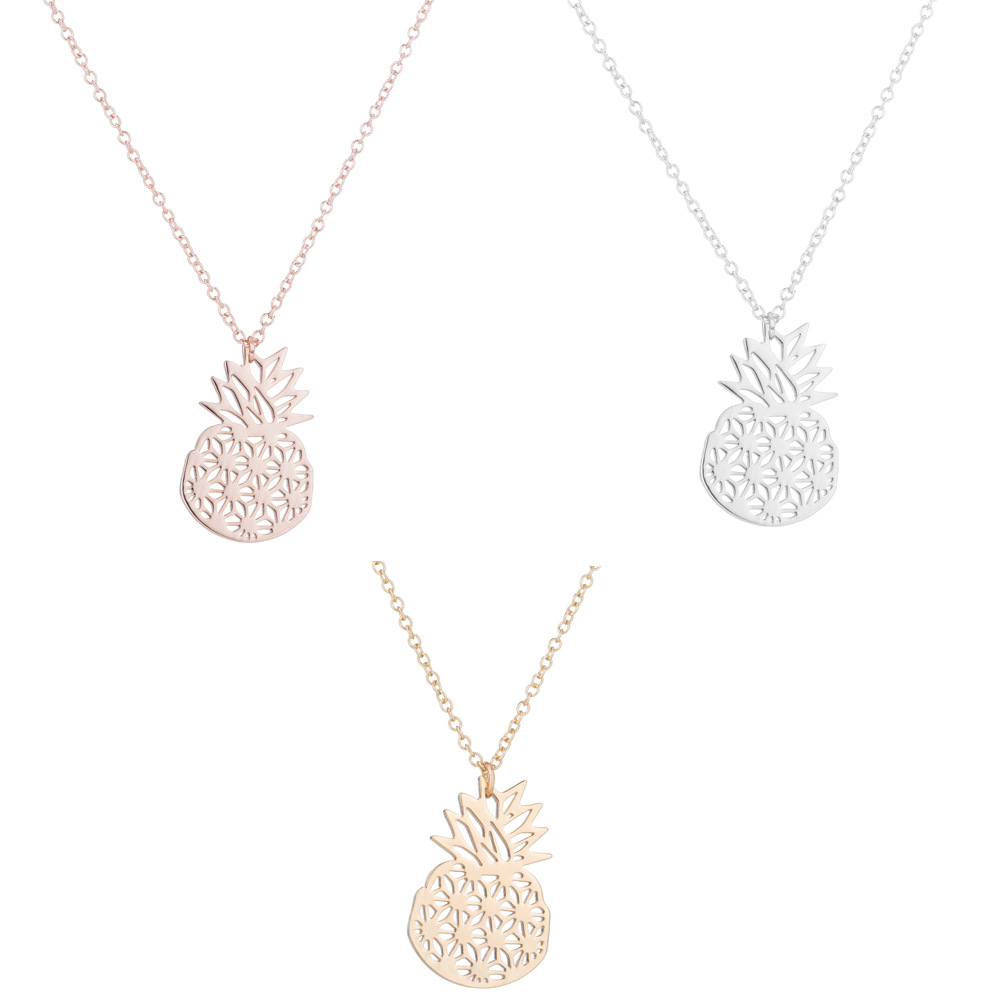 Cute Pineapple Stainless Steel Titanium Steel Plating Hollow Out Pendant Necklace 1 Piece