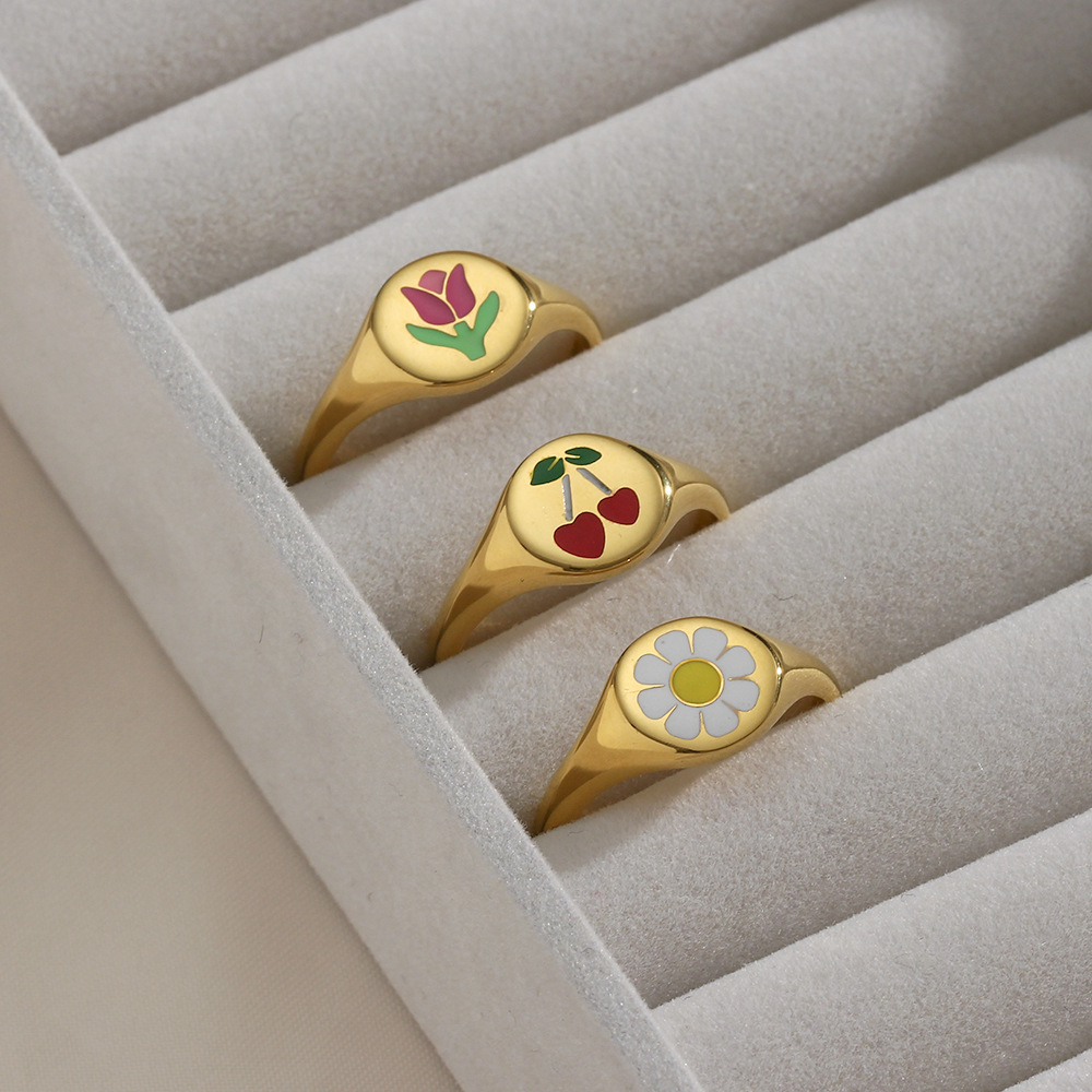 Sweet Flower Stainless Steel Rings Plating Stainless Steel Rings display picture 1