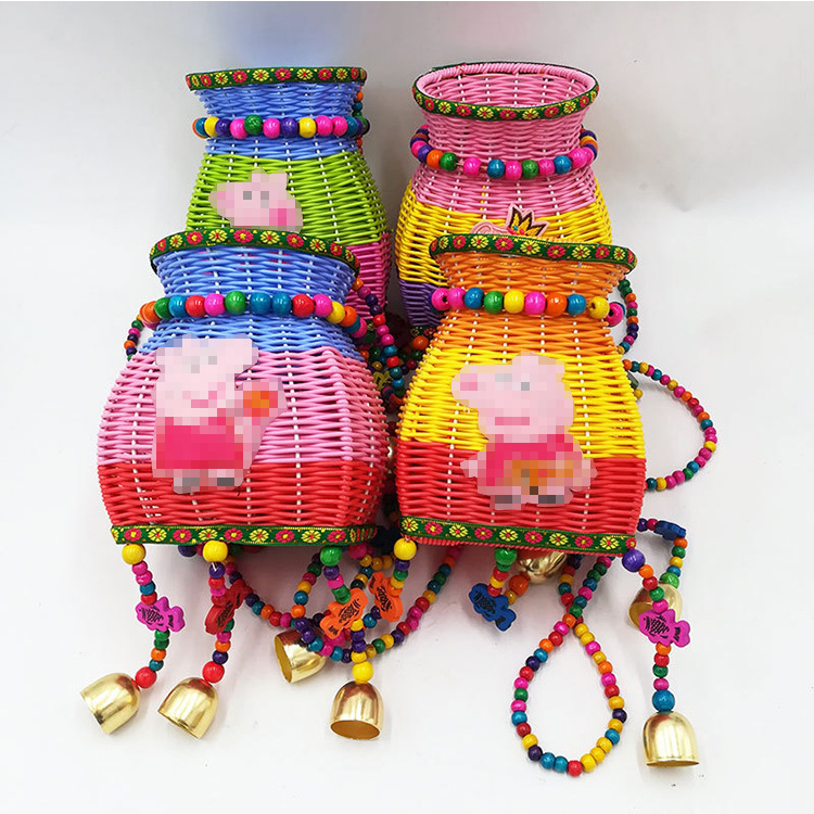 대형 다채로운 등나무 바구니 3 색 사각형 5 종