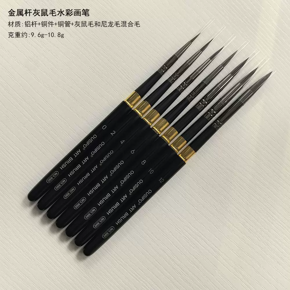 金属杆灰鼠毛水彩画笔尖头黑杆便携可拆卸新款勾线笔美术颜料绘画