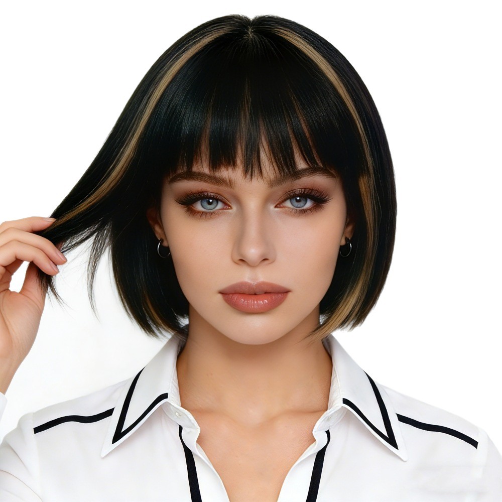 Amazon mujeres europeas y americanas de pelo corto recto bobo cabeza de onda de fibra química de alta temperatura peluca de seda peluca deseo suministro de la fábrica