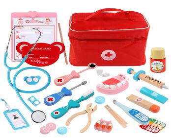De madera de los niños simulación bolsa tela caja la medicina 0,63 Bebé y niñas jugar casa doctor inyección juguete regalo
