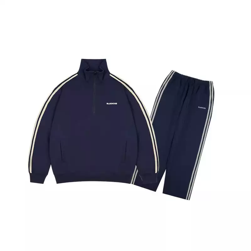 秋冬新款高端条纹开衫卫衣卫裤整套套装男情侣直筒休闲两件套运动