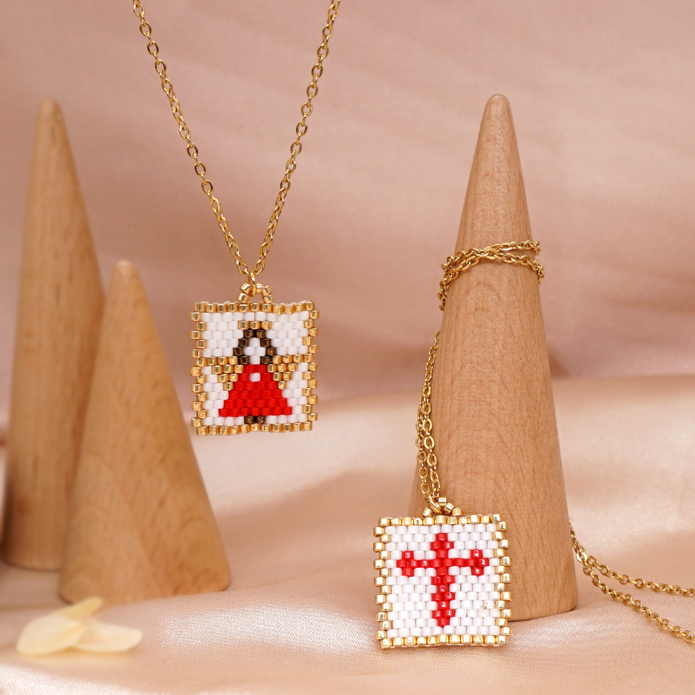New Fashion Cross Stainless Steel Collarbone Chain Miyuki Beads Handmade Beaded Angel Necklace display picture 1