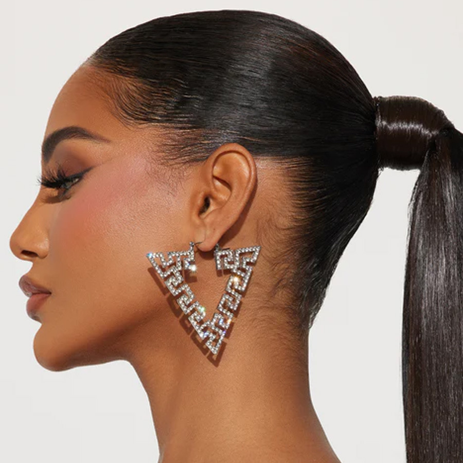 跨境熱銷新款三角形耳環歐美時尚水鑽耳飾舞台配飾女earrings