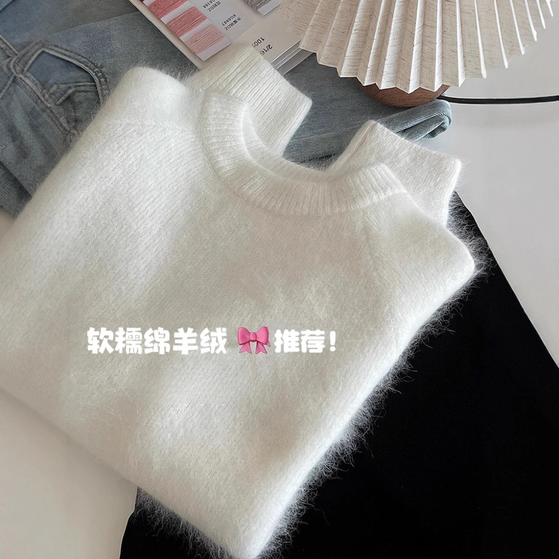 韩系软糯套头毛衣女秋冬新款针织衫宽松慵懒奶系圆领加厚内搭上衣|undefined